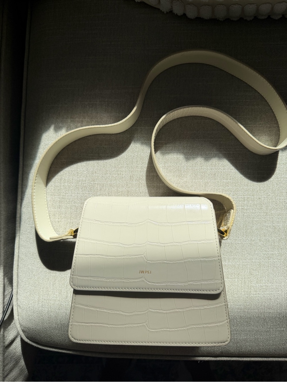 JW PEI Cream Croc-Embossed Mini Crossbody Bag
